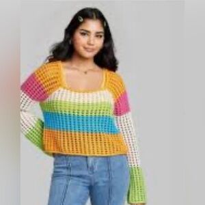 Wild Fable Pink and Orange Crochet sweater top